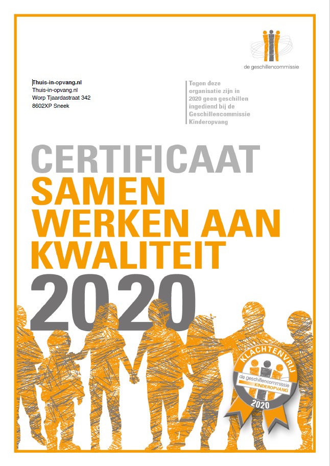 Certificaat samen werken aan kwaliteit 2020